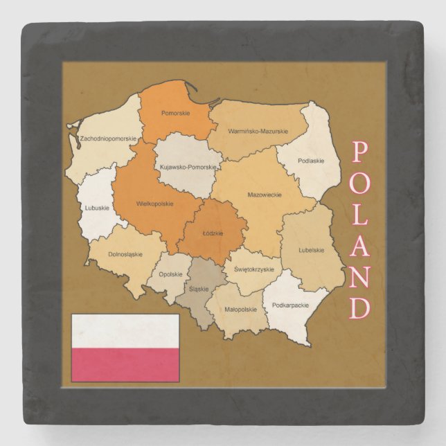 Posavasos De Piedra Bandera y mapa de Polonia (Anverso)