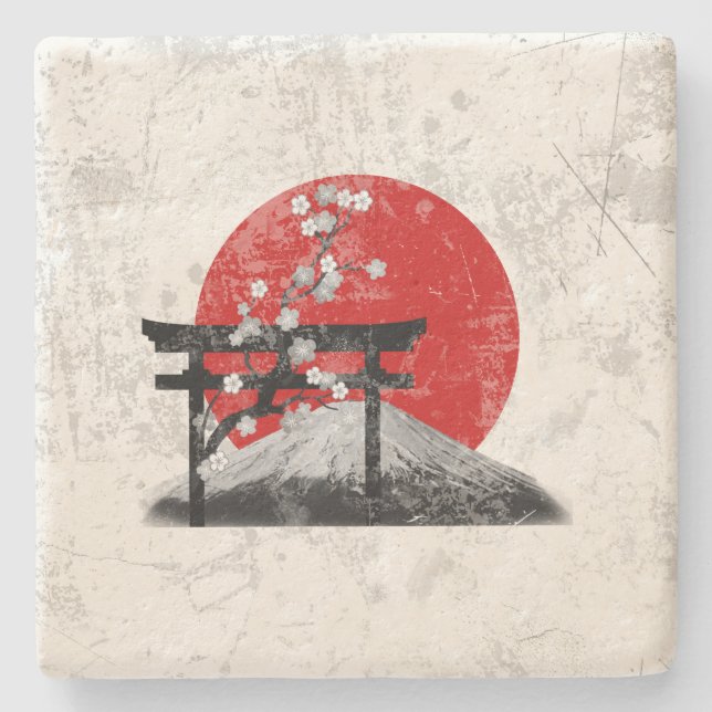 Posavasos De Piedra Bandera y símbolos de Japón ID153 (Anverso)