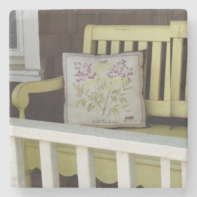 Posavasos De Piedra Baño amarillo y almohada - Viñetería de Martha (Anverso)