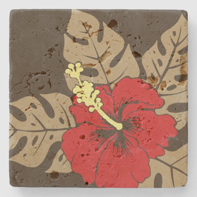 Posavasos De Piedra Banzai Beach Hawaiano Hibiscus Tiki Bar Coasters (Anverso)