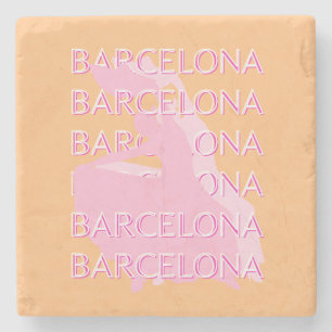 Posavasos De Piedra Barcelona Travel Art, España, Naranja, Rosa
