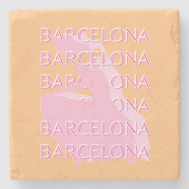 Posavasos De Piedra Barcelona Travel Art, España, Naranja, Rosa (Anverso)