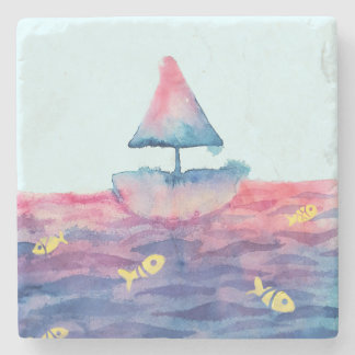 Posavasos De Piedra Barco acuarela