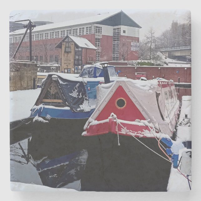 Posavasos De Piedra Barco azul y rojo (Anverso)