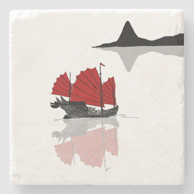 Posavasos De Piedra Barco basura chino (Anverso)