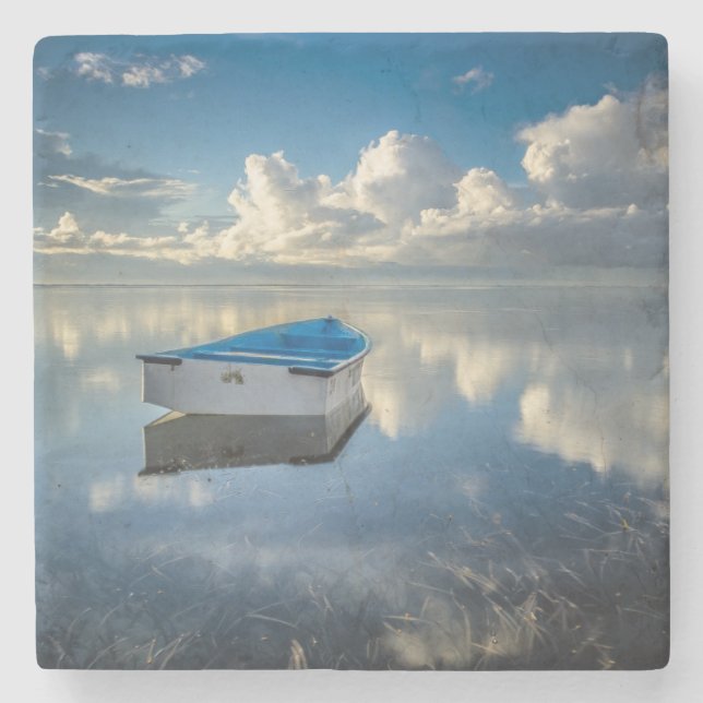 Posavasos De Piedra Barco de fila en el agua (Anverso)