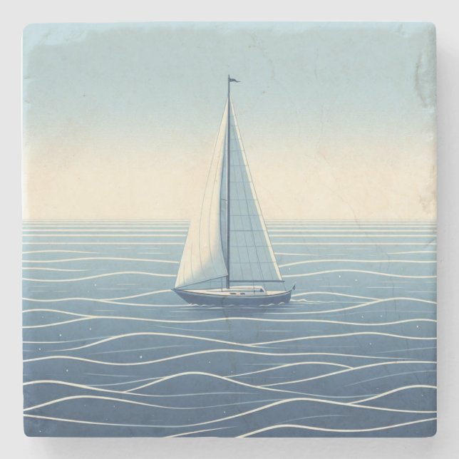 Posavasos De Piedra Barco de vela en alta mar (Anverso)