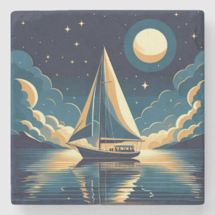 Posavasos De Piedra Barco de vela por la noche
