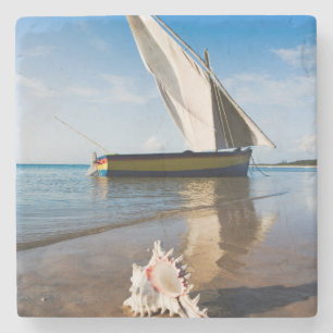 Posavasos De Piedra Barco de vela y Shell el   Mozambique, casa de