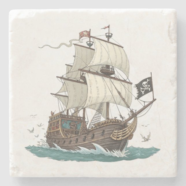 Posavasos De Piedra Barco Pirata (Anverso)