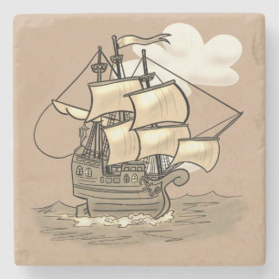 Posavasos De Piedra Barco velero de madera