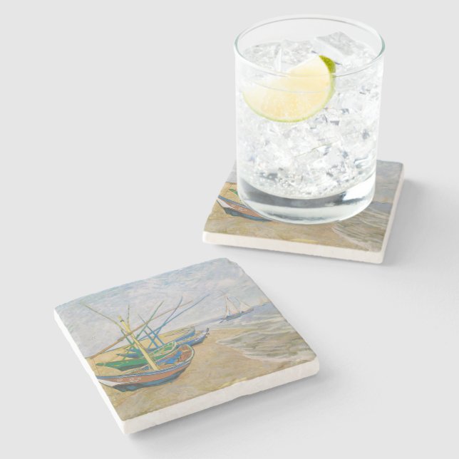 Posavasos De Piedra Barcos de pesca | Vincent van Gogh (Lateral)