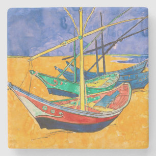 Posavasos De Piedra Barcos de Van Gogh Impresionismo Playa