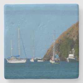 Posavasos De Piedra Barcos de vela en la Bahía Blanco y Azul Náutico