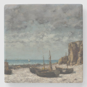Posavasos De Piedra Barcos en una playa, Étretat - Gustave Courbet