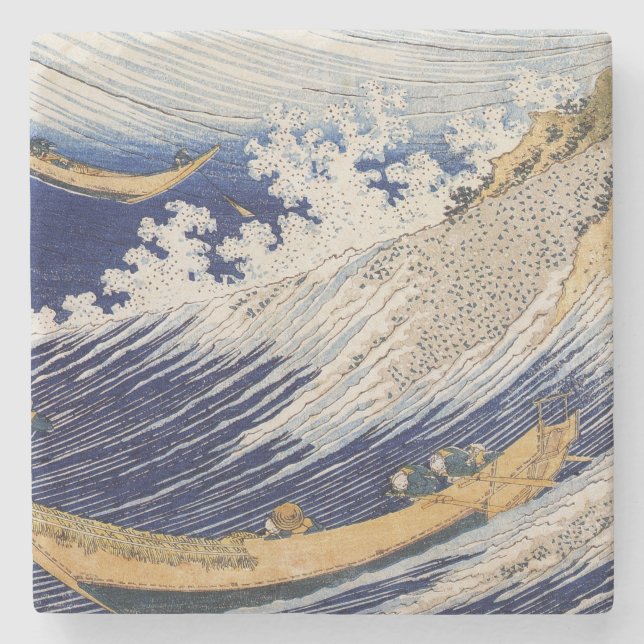 Posavasos De Piedra Barcos marinos de las olas del océano de Hokusai (Anverso)