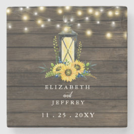 Posavasos De Piedra Barn Wood String ilumina Sunflowers Boda Square