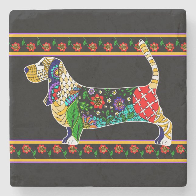 Posavasos De Piedra Basset Hound Stone Coaster (Anverso)