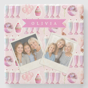 Posavasos De Piedra Batido Retro Rosa Personalizado Monada Adorable