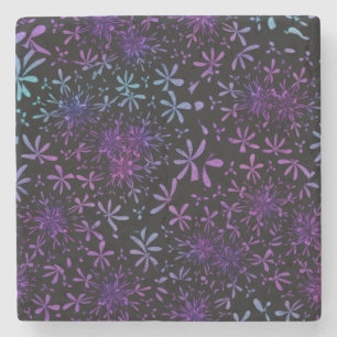 Posavasos De Piedra Batik floral turquesa retro morado