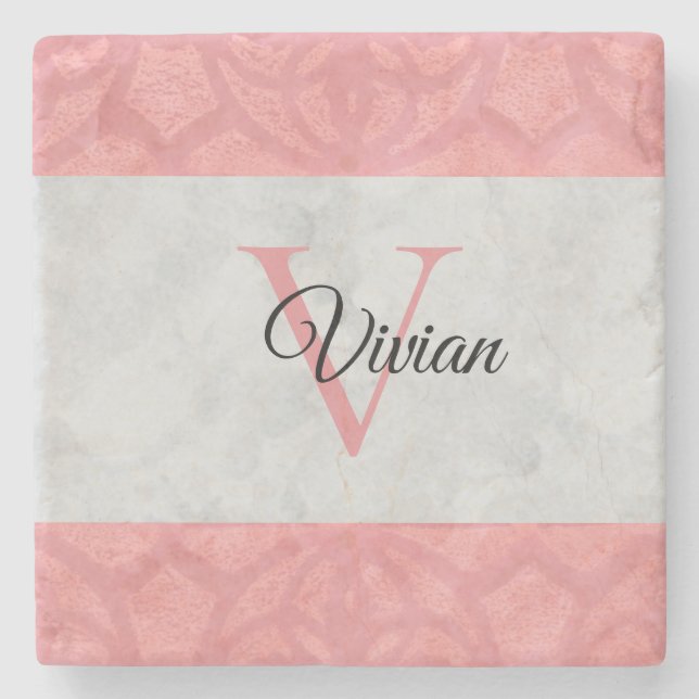 Posavasos De Piedra Batita Rosa Ruddy Y Acuarela Gris Monogramada N (Anverso)