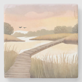 Posavasos De Piedra Bay Boardwalk | Airy Coastal Watercolor Painting