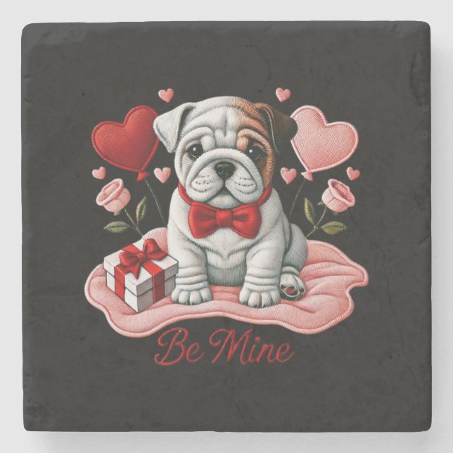 Posavasos De Piedra Be Mine Valentine Bulldog inglés Stone Coaster (Anverso)