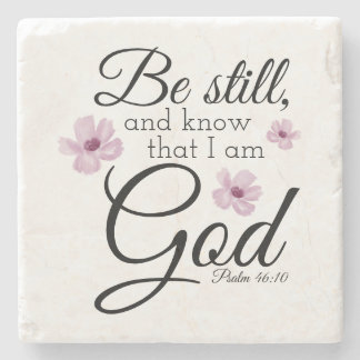 Posavasos De Piedra Be Still Psalm 46:10 Acuarela Flores Púrpura