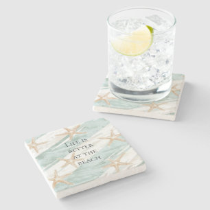 Posavasos De Piedra Beach Aqua Mint Starfish Stripes Boda