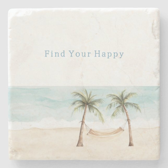 Posavasos De Piedra Beach Find Your Happy Palm Trees Ocean (Anverso)