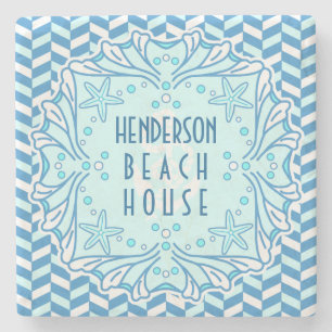 Posavasos De Piedra Beach House Art Déco Shell y Personalizado Herrin