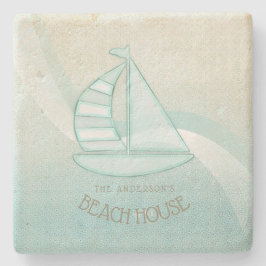 Posavasos De Piedra Beach House Nautical Sailboat Aqua Blue ID623