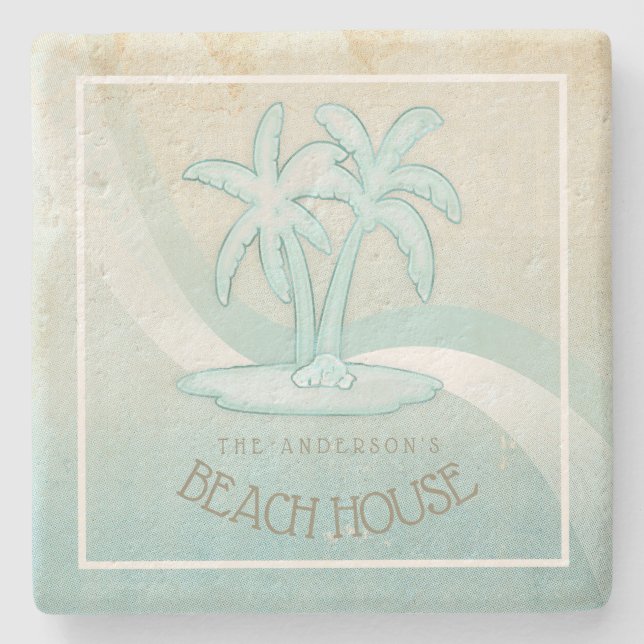 Posavasos De Piedra Beach House Palm Trees Aqua ID623 (Anverso)