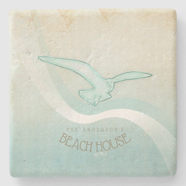 Posavasos De Piedra Beach House Seagull Aqua Blue ID623 (Anverso)