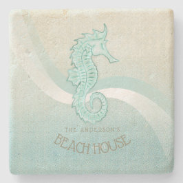 Posavasos De Piedra Beach House Seahorse Aqua Blue ID623