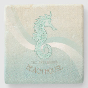 Posavasos De Piedra Beach House Seahorse Aqua Blue ID623