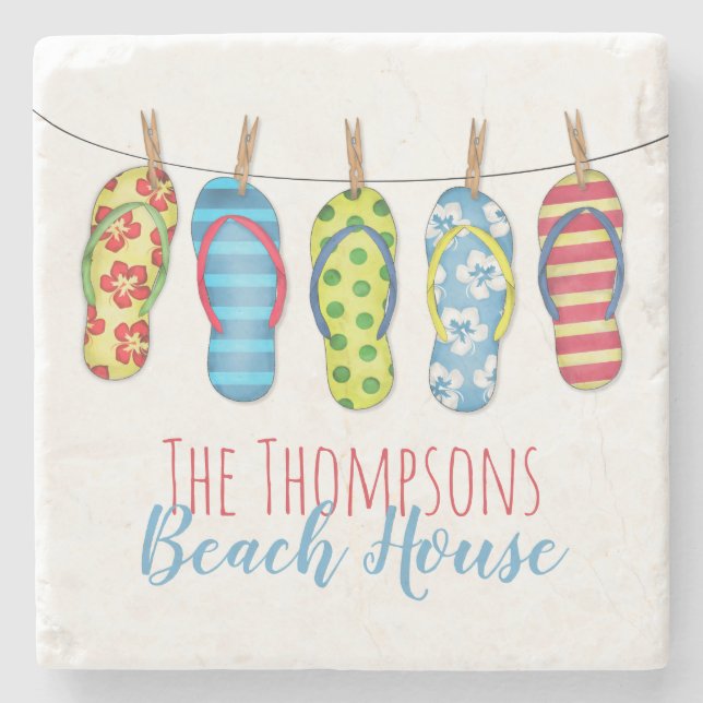 Posavasos De Piedra Beach House Tropical Flip Flops Elegante (Anverso)