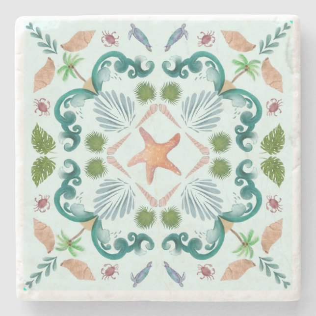 Posavasos De Piedra Beach Seashells Sea Life (Anverso)