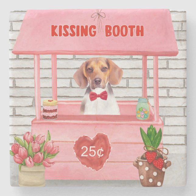 Posavasos De Piedra Beagle Dog El día de San Valentín Kissing Booth (Anverso)