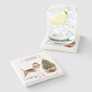 Posavasos De Piedra Beagle graciosos Navidades perro con árbol