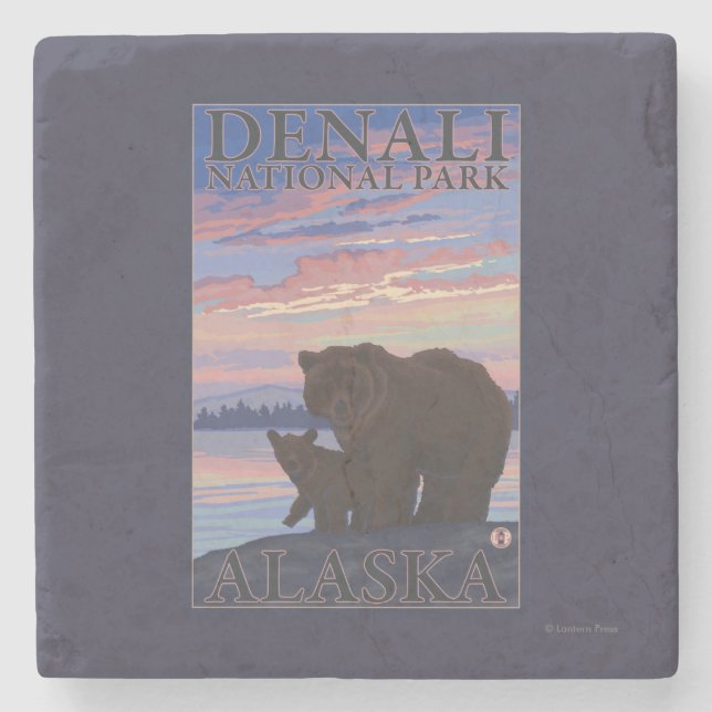 Posavasos De Piedra Bear y Cub - Parque Nacional Denali, Alaska (Anverso)