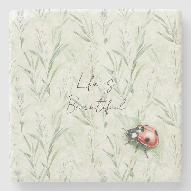 Posavasos De Piedra Beautiful Garden Ladybug (Anverso)