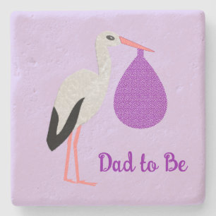 Posavasos De Piedra Bebé cigüeña papá por venir género neutral Púrpura