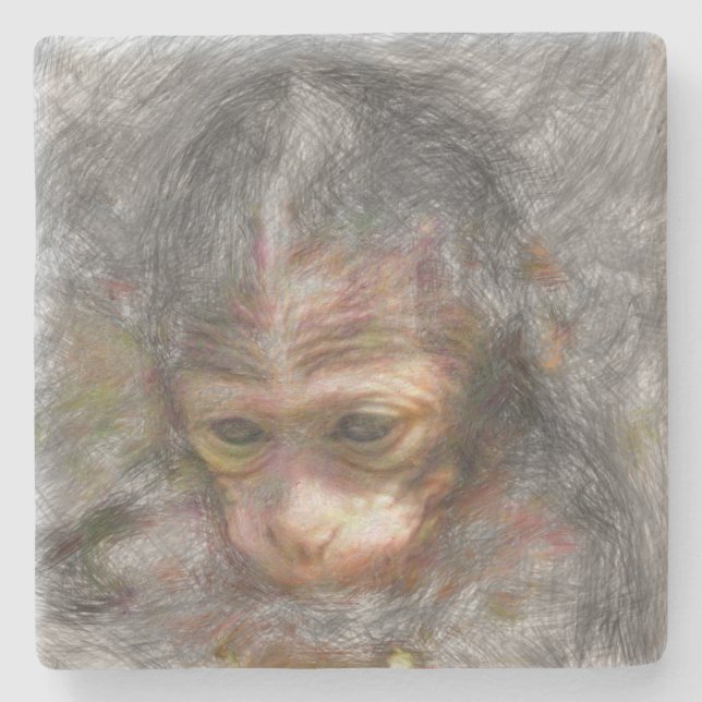 Posavasos De Piedra bebé de mono animal artístico (Anverso)