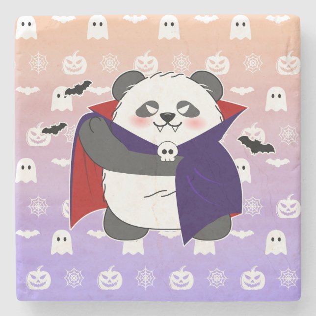 Posavasos De Piedra Bebé lindo de Halloween Vampiro Panda Dracula (Anverso)