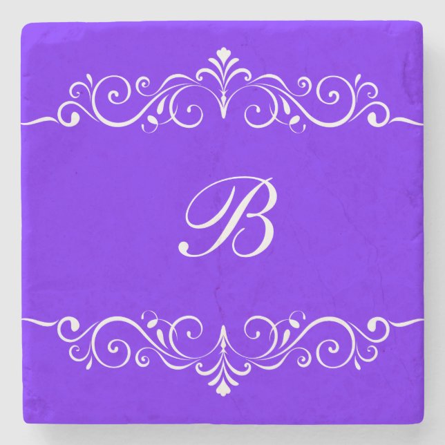 Posavasos De Piedra Beber en monogramo floral (Anverso)
