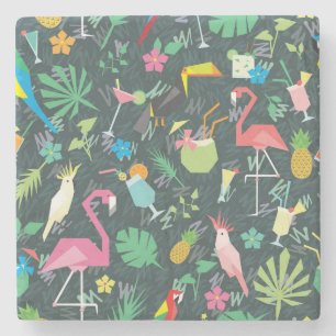 Posavasos De Piedra Bebidas De Aves Tropicales: Vibrantes Sin Mar.