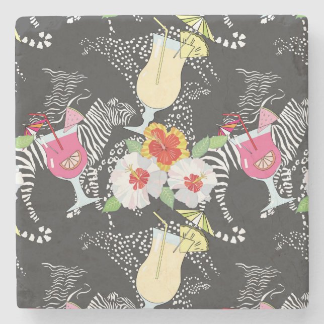 Posavasos De Piedra Bebidas tropicales con animales (Anverso)