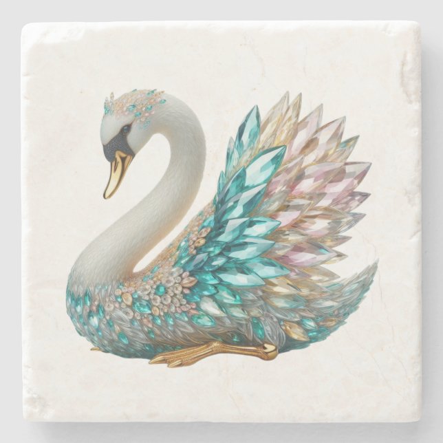 Posavasos De Piedra Bedazzled Diamond Swan Gold Crystal Bling (Anverso)