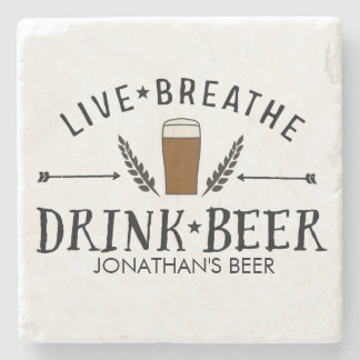 Posavasos De Piedra Beer Love Hipster Live Breathe Beer Personalizado
